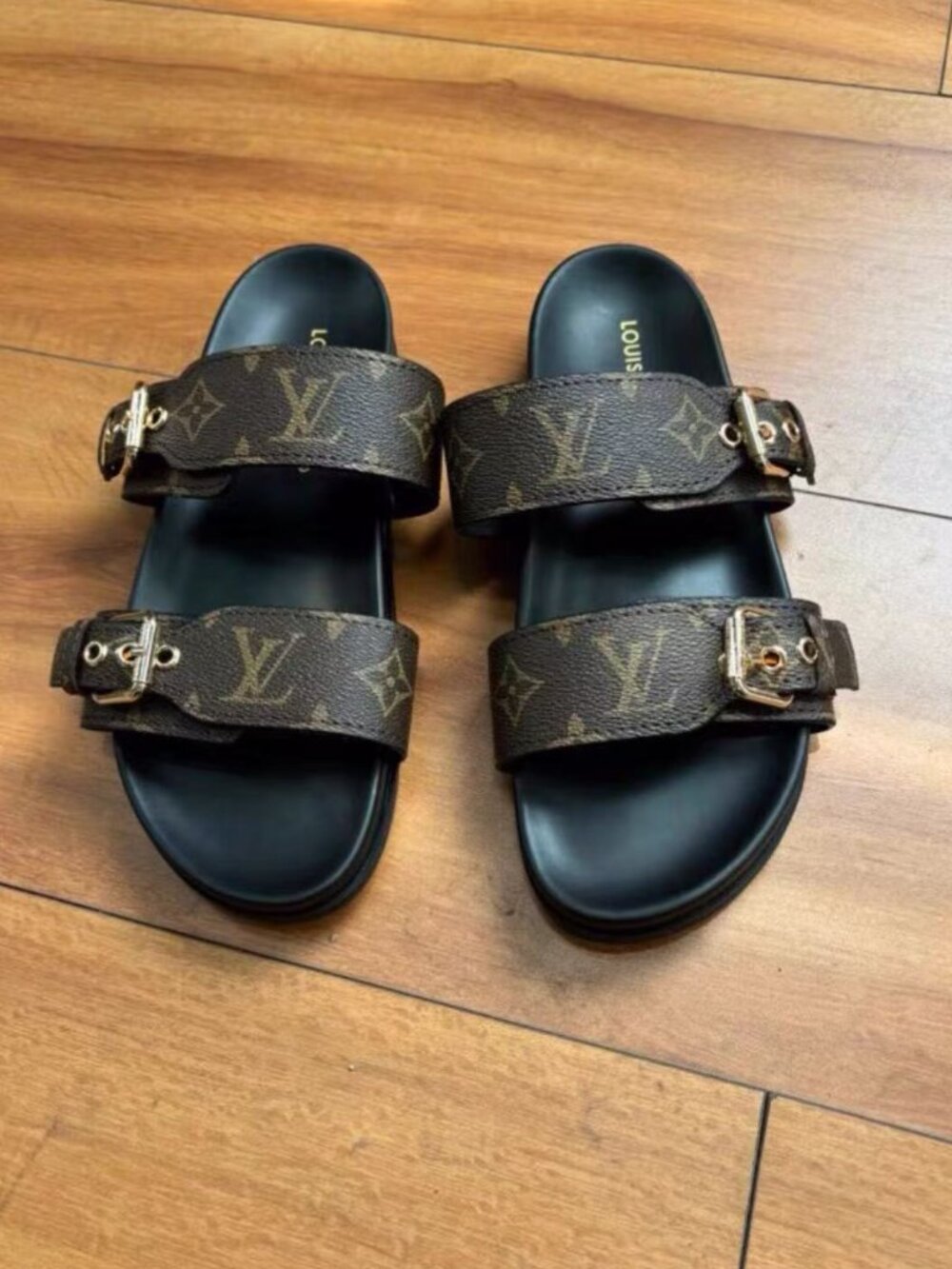 Louis Vuitton Bom Dia Monogram Double Strap Slide Sandals